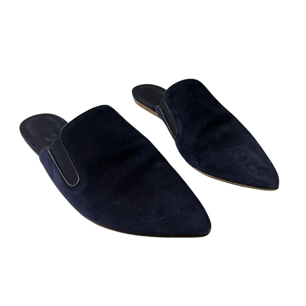 Jenni Kayne Suede Mules Flats Women's Size 38 US 7 Navy Blue Point Toe Italian